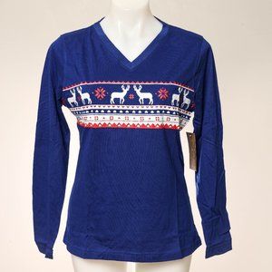 NWT LEGENDARY WHITETAILS COZY CABIN PRINTED LONG SLEEVE V-NECK TOP – L